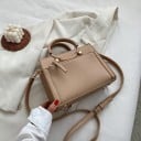 Geantă de damă de mână și pe umăr din piele artificială Mânere rotunde cu arc metalic auriu Buzunar frontal cu fermoar 23,5 x 17 x 10 cm 2