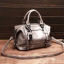 Geantă de damă de mână și peste umăr în stil Boston Finisaj lucios din piele artificială 28 x 13 x 20 cm Benzi decorative cu catarame 3
