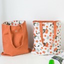 Geantă de damă din in, reversibilă, cu o parte imprimată și una într-o singură culoare, Shopper, cu două mânere și model 15