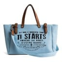 Geantă de damă din pânză și poliester cu imprimeu text Mânere maro cu catarame decorative Curea lungă pentru umăr Geantă de mână 4