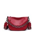 Geantă de damă din piele crossbody în formă de semilună Lanț decorativ din articole și curea lată cu dungi cu carabine Dimensiuni 22 x 19 x 8 2