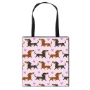 Geantă de damă din poliester cu imprimeu de căței dachshund 34,5 x 34,5 cm Geantă de cumpărături cu două mânere negre Formă pătrată 3
