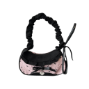 Geantă de damă negru-roz cu model de fundițe Geantă textilă ușoară pentru utilizare zilnică din nylon și poliester Accesoriu stilat 1