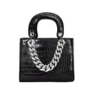 Geantă de mână pentru femei cu model de crocodil Mâner rotund solid Lanț decorativ masiv de culoare argintie Formă pătrată cu fund 1