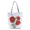 Geantă de pânză pentru femei cu motiv de maci. Geantă de cumpărături spațioasă cu mânere gri. Pânză și poliester 27 x 38 x 11 cm. Mânere 27 cm 1