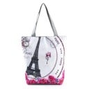 Geantă de pânză pentru femei cu motive ale monumentelor mondiale și flori Geantă de cumpărături cu mânere gri Pânză și poliester 27 x 38 x 11 cm 7