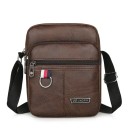 Geantă de umăr bărbătească din piele ecologică 20 × 15 × 9 cm, impermeabilă, cu capacitate mare, maro și negru, geantă casual pentru exterior 5