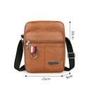 Geantă de umăr bărbătească din piele ecologică 20 × 15 × 9 cm, impermeabilă, cu capacitate mare, maro și negru, geantă casual pentru exterior 2