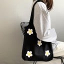 Geantă de umăr din pânză pentru femei cu imprimeu cu flori mari Shopper simplu cu mânere late Pânză și poliester 36 x 37 cm 1