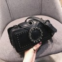 Geantă de umăr pentru femei 20 x 10 x 8 cm din piele artificială Cataramă rotundă decorativă cu pietricele Ținte metalice Curea cu lanț 7