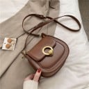 Geantă de umăr pentru femei Crossbody Formă semirotundă Decorațiune circulară aurie pe clapetă Curea ajustabilă Piele artificială 18 x 19 x 7 3