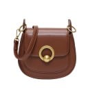 Geantă de umăr pentru femei Crossbody Formă semirotundă Decorațiune circulară aurie pe clapetă Curea ajustabilă Piele artificială 18 x 19 x 7 5