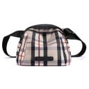 Geantă de umăr pentru femei cu model cu carouri Formă rotunjită cu fermoar Curea lată neagră Nylon cu poliester Dimensiuni 24 x 17 x 14 cm 1