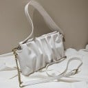 Geantă de umăr pentru femei cu suprafață plisată 25 x 15 x 7 cm Din piele PU artificială Bretea lată și bretea lungă crossbody Lanț auriu 8