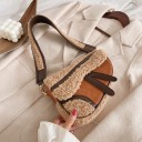 Geantă de umăr pentru femei din blană artificială și piele PU Formă de saici Curea lată cu blană artificială Benzi decorative Dimensiuni 23 x 19 2