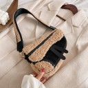 Geantă de umăr pentru femei din blană artificială și piele PU Formă de saici Curea lată cu blană artificială Benzi decorative Dimensiuni 23 x 19 1