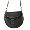 Geantă de umăr pentru femei în formă de semilună Curea lată cu dungi cu carabiniere Fermoar cu două cursor 19 x 19 x 13 cm 1