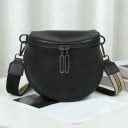 Geantă de umăr pentru femei în formă de semilună Curea lată cu dungi cu carabiniere Fermoar cu două cursor 19 x 19 x 13 cm 3