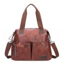 Geantă mare de damă pentru umăr din piele artificială 38 x 35 x 13 cm Două buzunare frontale Mânere din textil și curea detașabilă Aspect 2