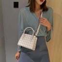 Geantă mică de damă cu model în carouri 17 x 13,5 x 7 cm Piele artificială Două mânere Curea detașabilă pentru umăr cu cataramă metalică 10