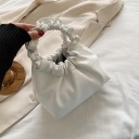 Geantă mică de damă pentru mână sau pe umăr cu mâner rotund plisat Margine superioară plisată Curea lungă și subțire Piele artificială moale 2
