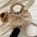 Geantă mică de damă pentru mână sau pe umăr cu mâner rotund plisat Margine superioară plisată Curea lungă și subțire Piele artificială moale 1