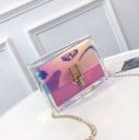 Geantă mică de umăr pentru femei din PVC transparent cu efect holografic Curea din lanț și închidere metalică pe clapetă 17 x 14 x 6 cm 2