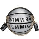 Geantă rotundă pentru femei 20 x 19 cm În formă de mingea de baschet Cu un bretele lată pe umăr și un lanț decorativ Inscripție proeminentă 5