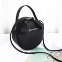 Geantă rotundă pentru femei, purtabilă în mână sau pe umăr Mâner superior și curea lungă Închidere cu fermoar Piele PU granulat 17 x 7 x 1