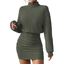 Gebreide mini-jurk met coltrui Geribbelde trui-jurk met lange mouwen Elegante getailleerde gebreide jurk voor herfst en winter 5