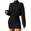 Gebreide mini-jurk met coltrui Geribbelde trui-jurk met lange mouwen Elegante getailleerde gebreide jurk voor herfst en winter 3
