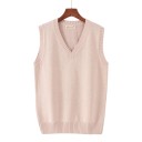 Gebreide mouwloze trui met V-hals, gebreide vest om over het hoofd te trekken met ribgebreide randen en brede ribgebreide onderrand unisex 6