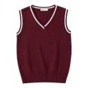 Gebreide sweatervest met V-hals en decoratieve streep op de randen van de hals en armsgaten met brede ribgebreide onderrand unisex 9
