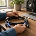 Gecombineerde voeding en DMX kabel 2 m met powerCON en 3-pins XLR connectors mannelijke en vrouwelijke zwart voor het verbinden van lichten 7