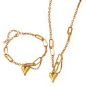 Gecoördineerde armband 19+5 cm en ketting 48+5 cm van roestvrij staal Retro hart onregelmatige schakel Dames sieradenset luxe 2