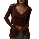 Gehäkeltes Langarm-T-Shirt für Damen, elegant, atmungsaktiv, Button-Down-Pullover, leichtes Sommer-Top, Vintage-Stil, romantischer Stil 4