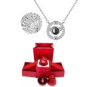 Gemstone Projection Halsband Set Titanium Chain Projection I Love You på 100 språk Roseformad presentask 3
