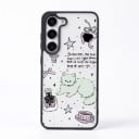 Gennemsigtig cover med billeder til Samsung Galaxy A26 5G Holdbart Kattemotiv med sløjfer og kop Sorte kanter Kamera beskyttelse Mobilcover 1