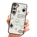 Gennemsigtig cover med billeder til Samsung Galaxy A56 5G Holdbart Motiv af katte med sløjfer og en kop Sorte kanter Kamera beskyttelse Mobilcover 5