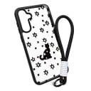 Gennemsigtig cover med håndledsrem til Samsung Galaxy A55 5G Holdbart Motiv af sort kat og stjerner Sorte kanter Kamera beskyttelse Mobilcover 1