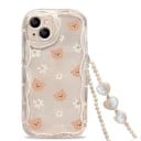 Gennemsigtig cover til Samsung Galaxy A26 5G med motiv af bamser og margueritter Perle kæde med hjerter Bølgede kanter Hævet kant omkring kameraet 1