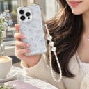 Gennemsigtig cover til Samsung Galaxy A26 5G med små blå blomster og roser Perlekæde med hjerter Bølgeformede kanter Hævet kant ved kameraet 4