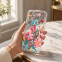 Gennemsigtig cover til Samsung Galaxy S24 med blomsterdesign Silikoneetui Gennemsigtig skal Kamera beskyttelse Bagside cover til mobil 5