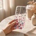 Gennemsigtig cover til Samsung Galaxy S24 med blomsterdesign Silikoneetui Gennemsigtig skal Kamera beskyttelse Bagside cover til mobil 13