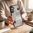 Genomskinligt skal med bilder för Samsung Galaxy A06 4G Hållbart Motiv med katt, rosetter och kopp Svarta kanter Kameraskydd Mobilskal 4
