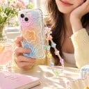 Genomskinligt skydd för Samsung Galaxy A56 5G med färgglada blommor och regnbågsfärgade baksidor. Pärlarmband med blommor. Vågig kant. Kameraskydd. 5