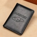 Genuine Leather Passport Cover Embossed Design with Globe and Airplane Document Holder for International Travel Size 14 x 10.5 cm 1