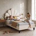 Gestoffeerd kinderbed 90 x 200 cm met een schelpvormige rugleuning Verstelbare rugleuning Draagvermogen 200 kg Eenpersoonsbed 7