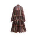 Gestreepte jurk met pompons 1