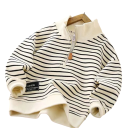 Gestreepte kindertrui met col en halve rits Katoen en polyester Sportieve trui voor jongens en meisjes Vrije snit voor de herfst Verschillende kleuren 1